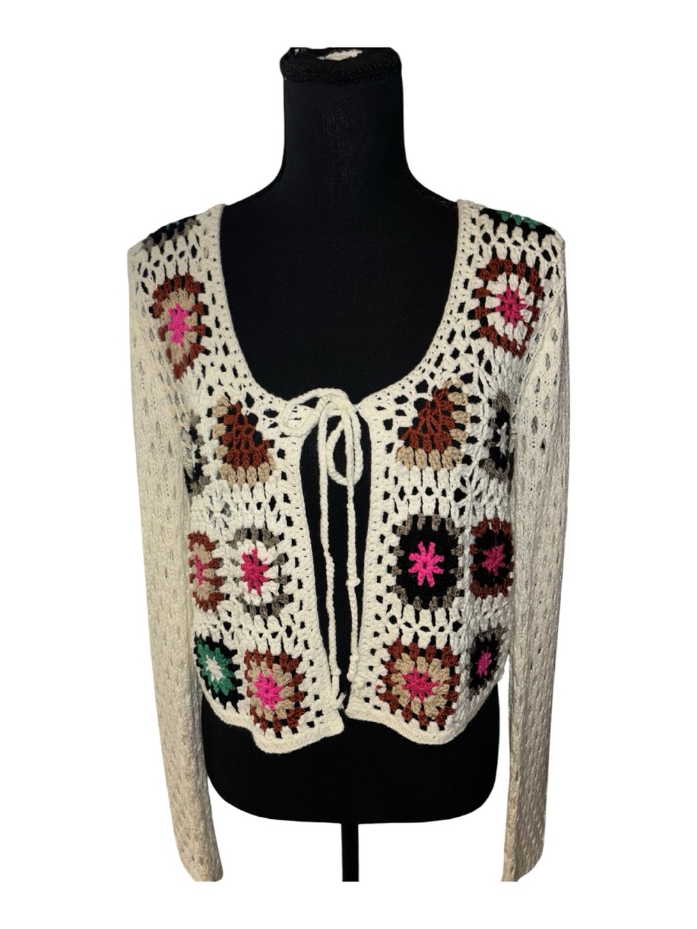 Debut L Granny Square Cardigan Cropped Boho Crochet